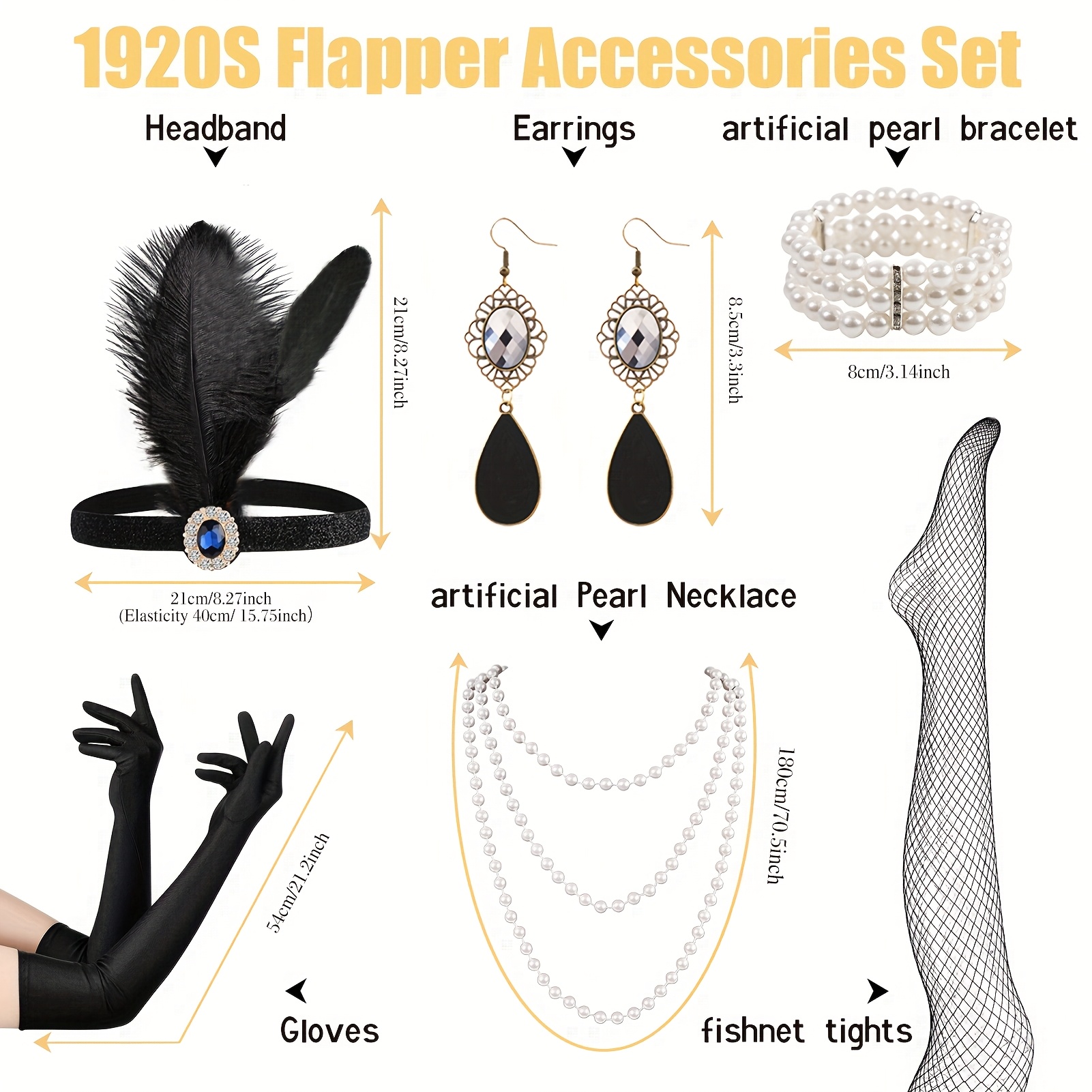 7pcs Ladies' 1920s Shawl Wrapped Gloves Set